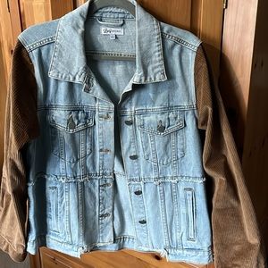 Denim jacket with corduroy sleeves